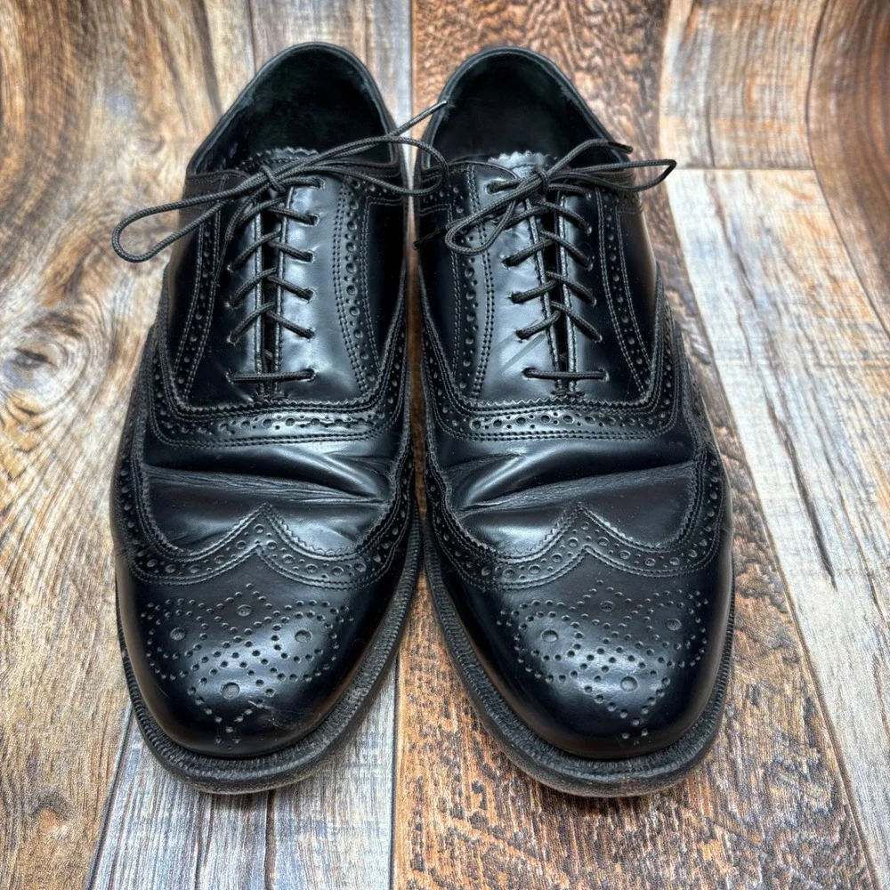 Florsheim Mens Black Leather Wingtip Brogue Oxford Dress Shoe Size 8 Style 76401